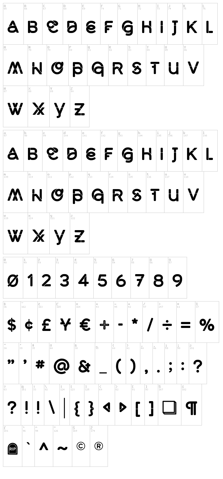 Middlecase font map